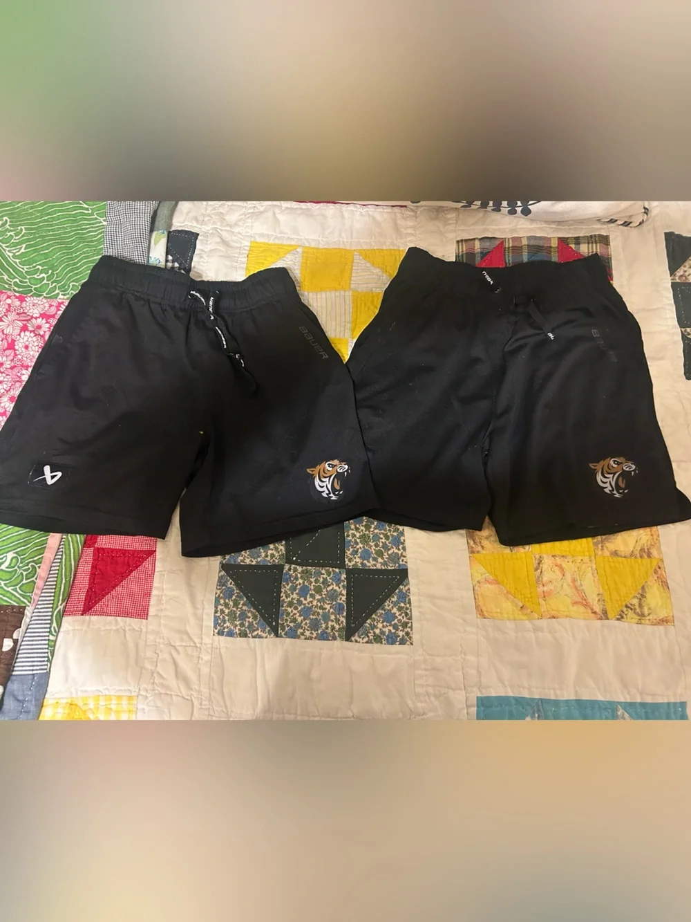 Bauer Boys Black Athletic Shorts with Tiger Logo